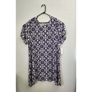 Living Doll Womens Long Tunic Plus Size 3X Blue Ivory New with Tags Flaw see pic